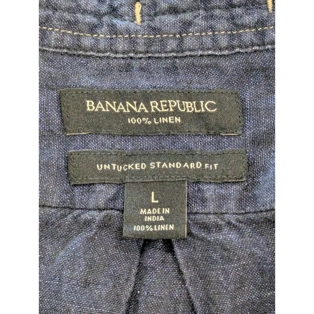 Banana Republic Linen Shirt Mens Large Blue Untucked Standard Fit 795829-07 LS